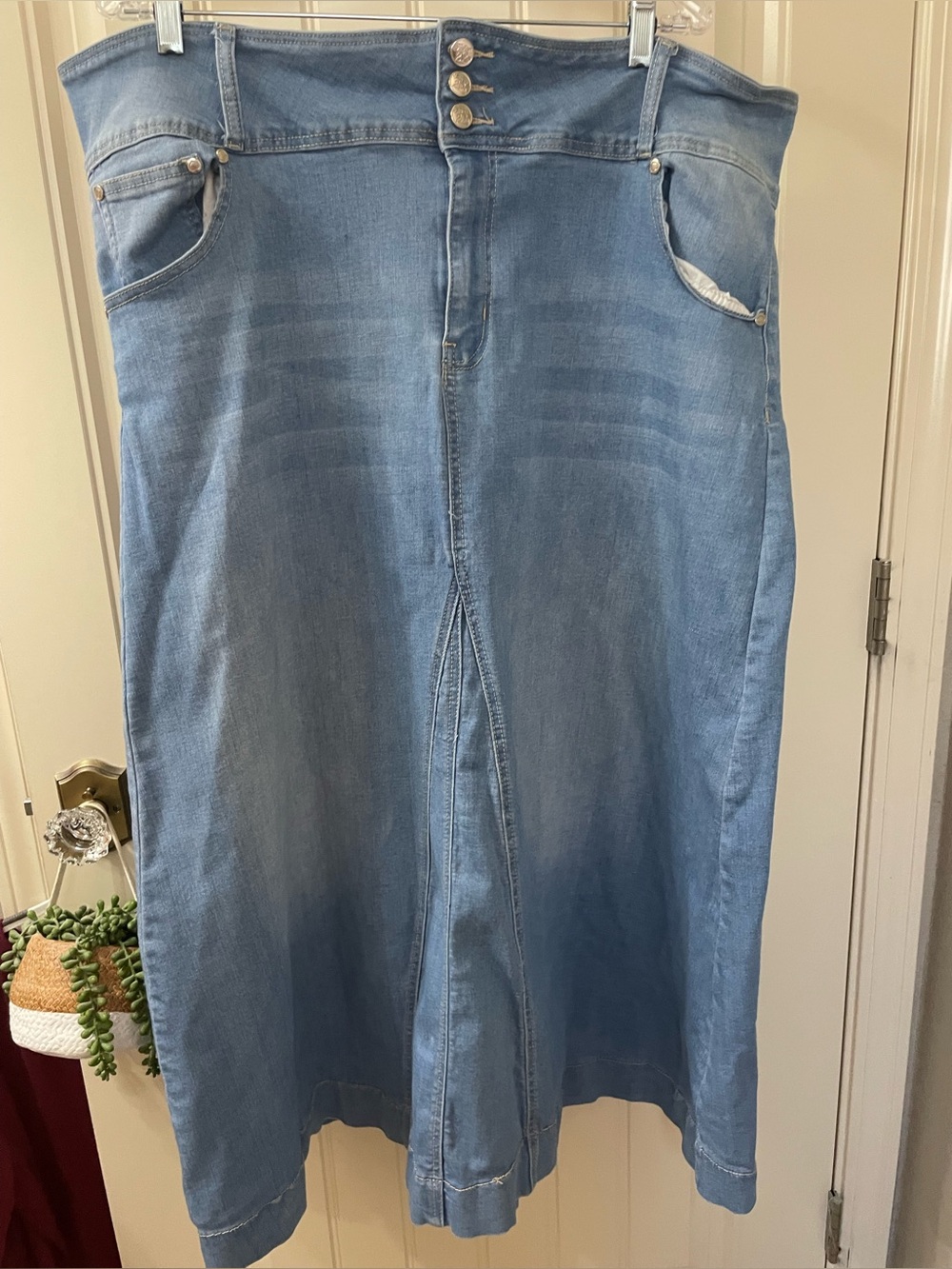 Light Wash Denim Midi Skirt